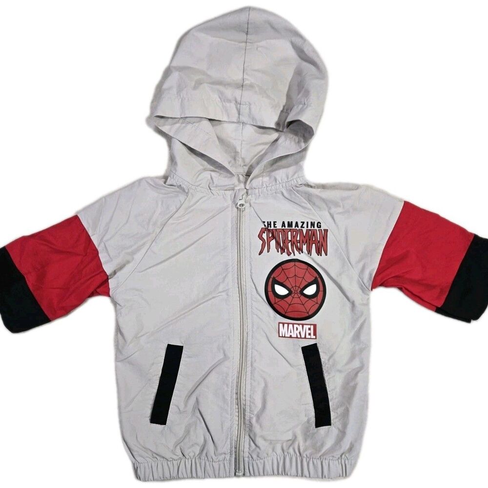 Boys Marvel SpiderMan Full Zip Lightweight Hooded Jacket Size 4